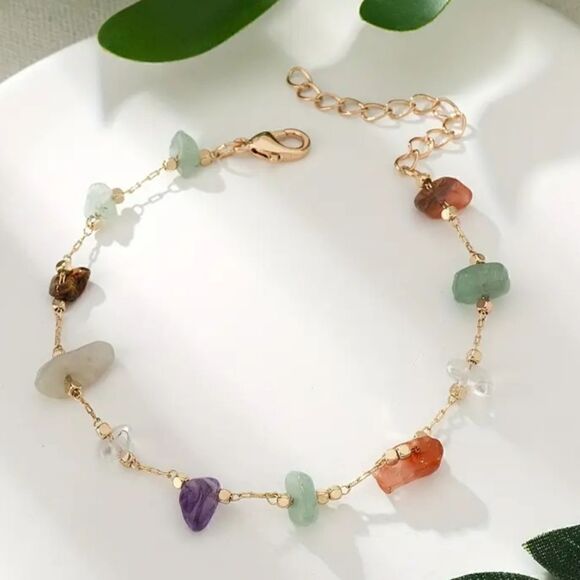 Bohemian Style Y2K Inspired Natural Stone Beaded Ankle Multicolor Bracelet - Picture 1 of 5